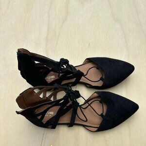 Black Lace Up Ballet Flats with Zipper